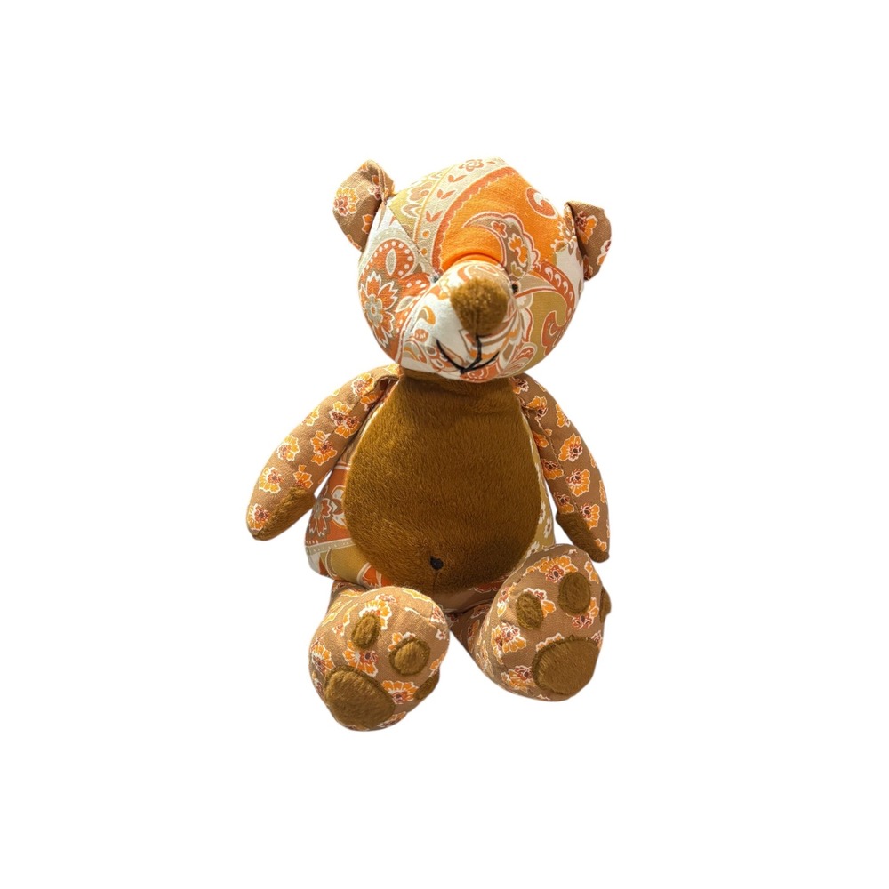 Pier 1 Imports Teddy Bear Orange Brown Paisley Patchwork Boho Plush Stuffed Toy‎
